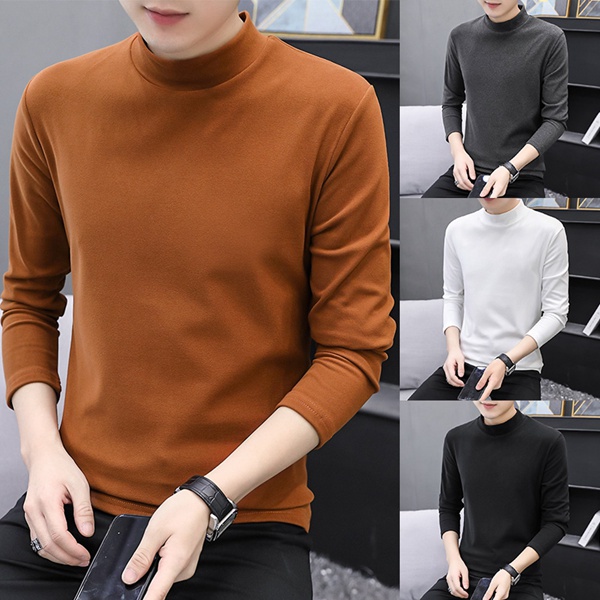 秋冬季双面绒男式半高领保暖打底衫男士韩版上衣