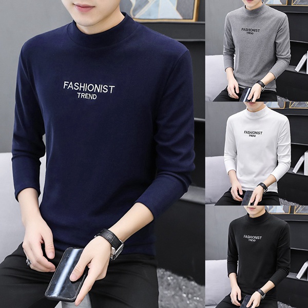 秋冬新款男士中领双面绒保暖打底衫