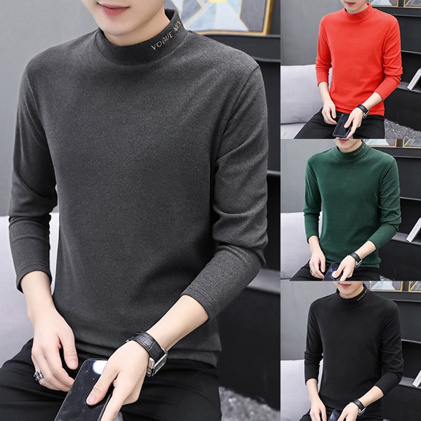 高品质秋冬季纯色内搭长袖半高领双面绒打底衫保暖T恤上衣