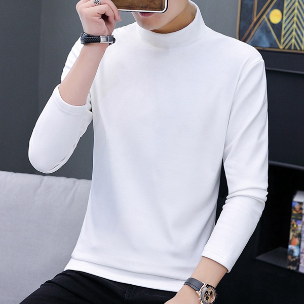 韩版男士打底衫中领秋冬加绒保暖上衣