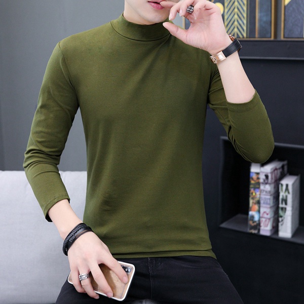 长袖t恤秋冬季中领纯色打底衫纯棉男上衣