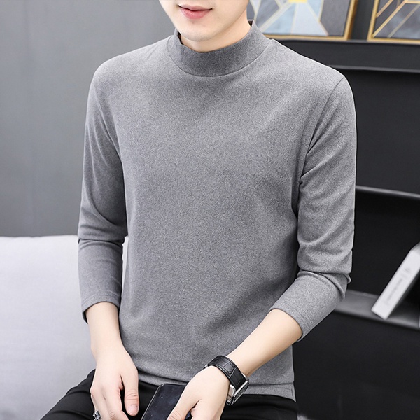 秋冬季双面绒男式半高领保暖打底衫男士韩版上衣