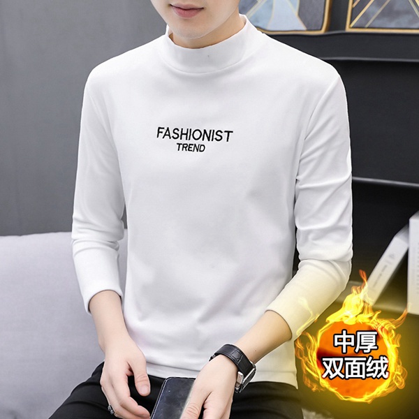秋冬新款男士中领双面绒保暖打底衫