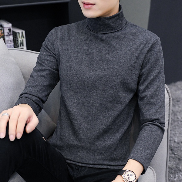 加绒上衣男士冬季保暖纯色体恤高领打底衫