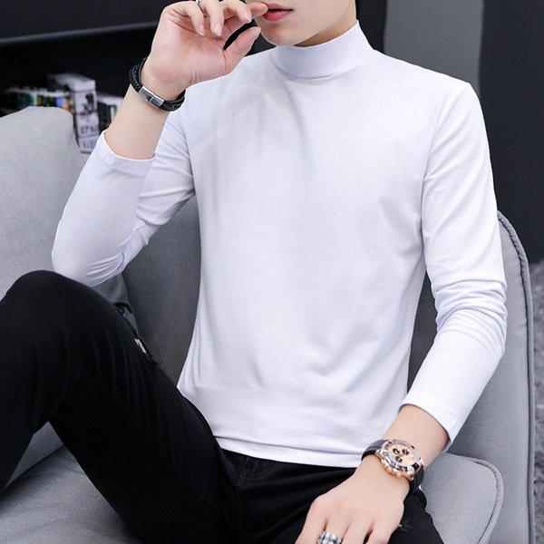 长袖t恤秋冬季中领纯色打底衫纯棉男上衣