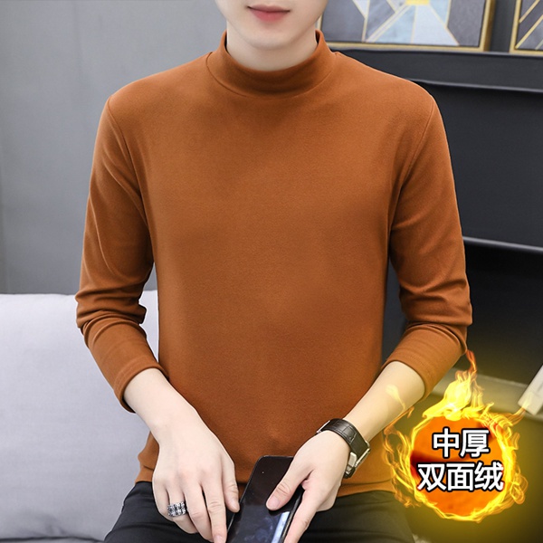 秋冬季双面绒男式半高领保暖打底衫男士韩版上衣