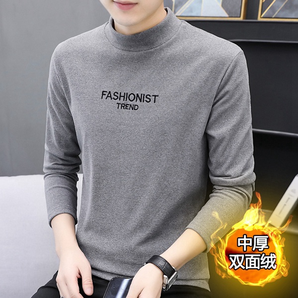 秋冬新款男士中领双面绒保暖打底衫