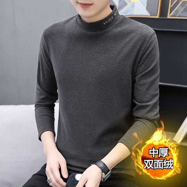 高品质秋冬季纯色内搭长袖半高领双面绒打底衫保暖T恤上衣