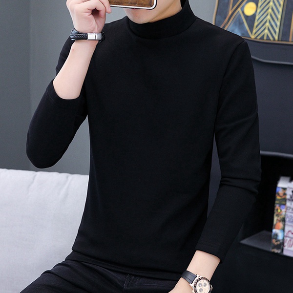 韩版男士打底衫中领秋冬加绒保暖上衣