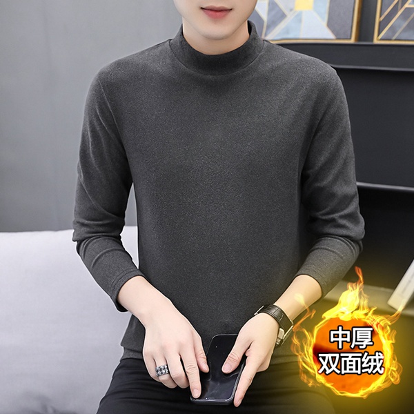 秋冬季双面绒男式半高领保暖打底衫男士韩版上衣