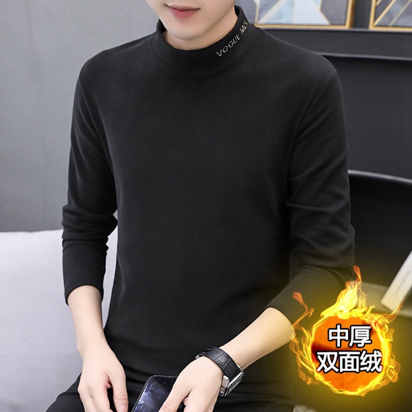 高品质秋冬季纯色内搭长袖半高领双面绒打底衫保暖T恤上衣