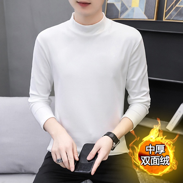 秋冬季双面绒男式半高领保暖打底衫男士韩版上衣