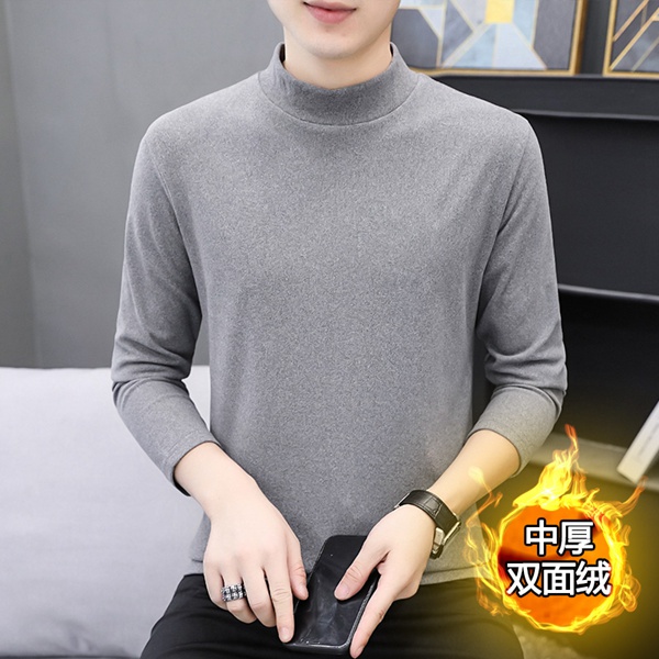 秋冬季双面绒男式半高领保暖打底衫男士韩版上衣