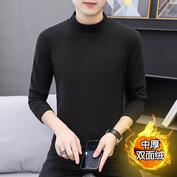 秋冬季双面绒男式半高领保暖打底衫男士韩版上衣