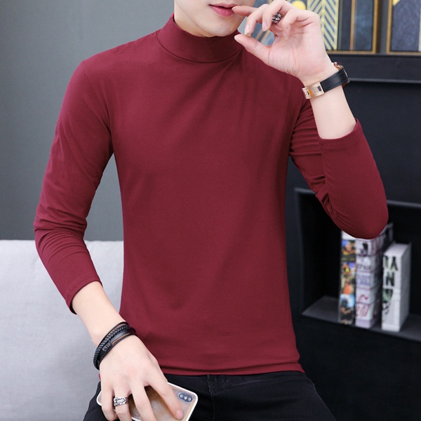长袖t恤秋冬季中领纯色打底衫纯棉男上衣