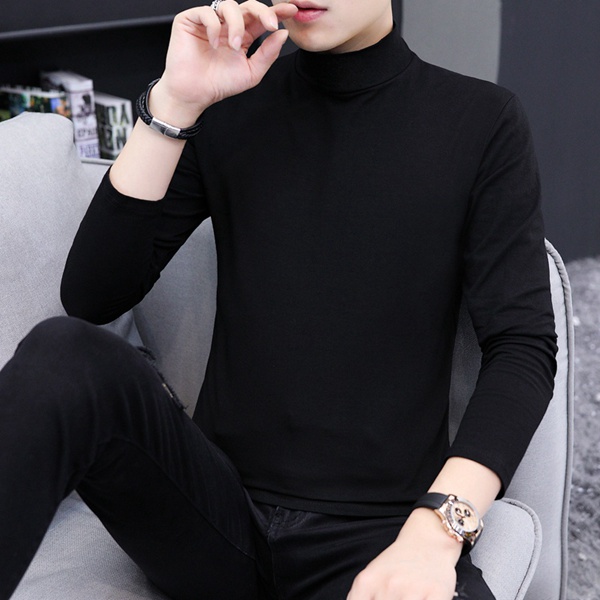 长袖t恤秋冬季中领纯色打底衫纯棉男上衣