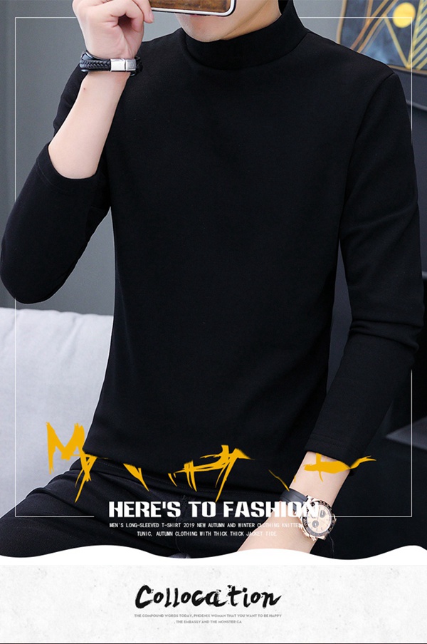 韩版男士打底衫中领秋冬加绒保暖上衣