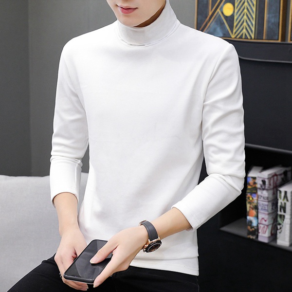 加绒上衣男士冬季保暖纯色体恤高领打底衫