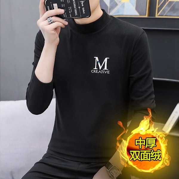 新款男士双面绒半高领保暖打底衫秋衣