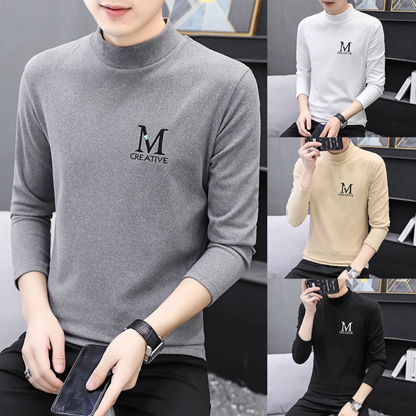 新款男士双面绒半高领保暖打底衫秋衣