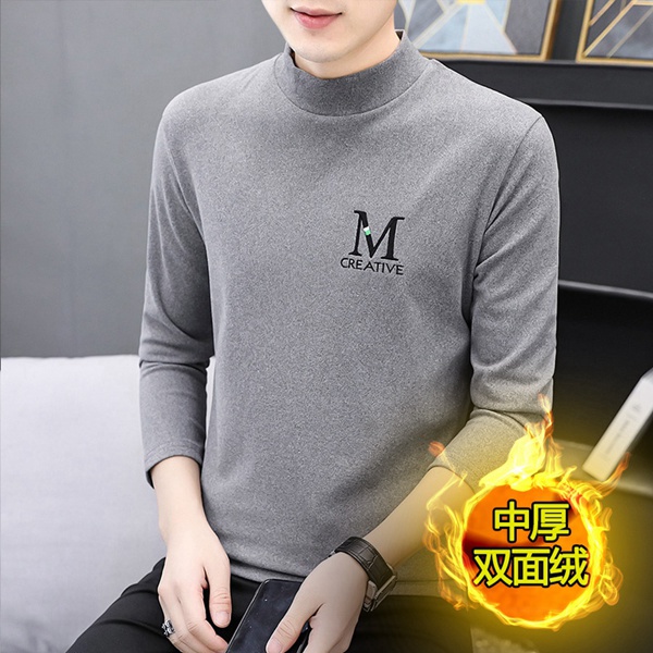 新款男士双面绒半高领保暖打底衫秋衣
