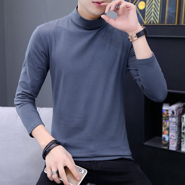长袖t恤秋冬季中领纯色打底衫纯棉男上衣