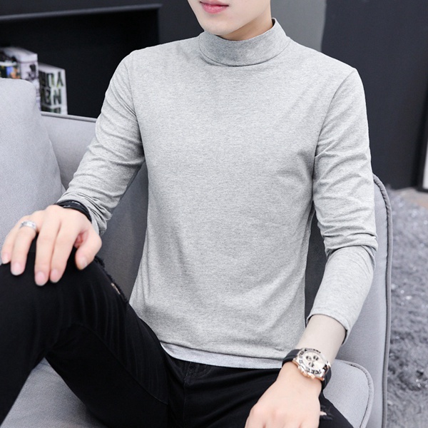 长袖t恤秋冬季中领纯色打底衫纯棉男上衣