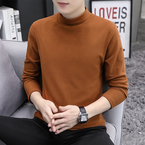 秋冬季双面绒男式半高领保暖打底衫男士韩版上衣