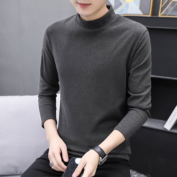秋冬季双面绒男式半高领保暖打底衫男士韩版上衣
