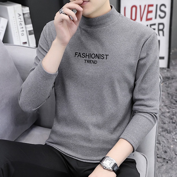 秋冬新款男士中领双面绒保暖打底衫