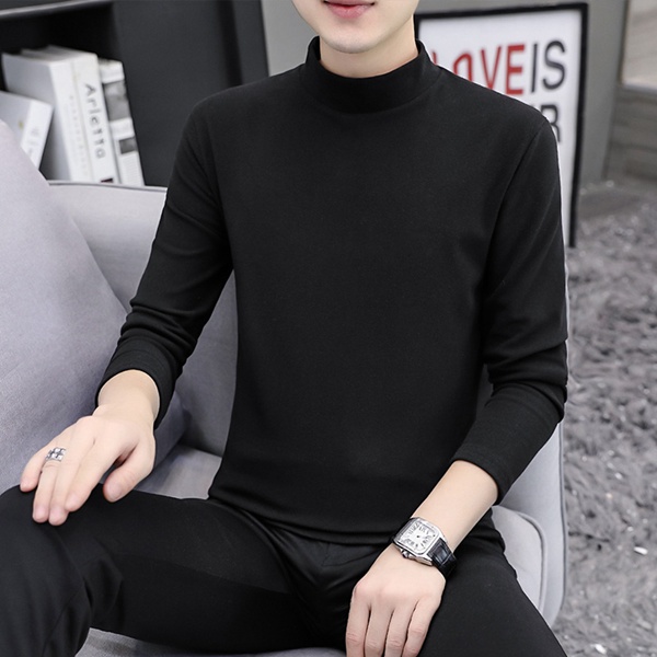 秋冬季双面绒男式半高领保暖打底衫男士韩版上衣