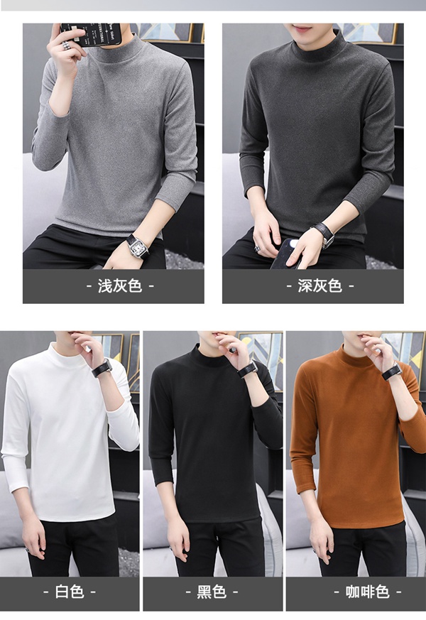 秋冬季双面绒男式半高领保暖打底衫男士韩版上衣