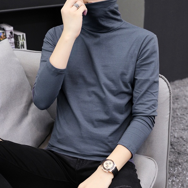 秋冬全棉高领长袖T恤男款纯棉打底衫男装