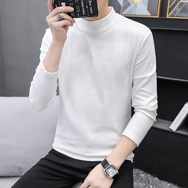 秋冬季双面绒男式半高领保暖打底衫男士韩版上衣