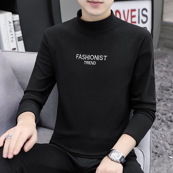 秋冬新款男士中领双面绒保暖打底衫