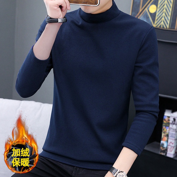 韩版男士打底衫中领秋冬加绒保暖上衣