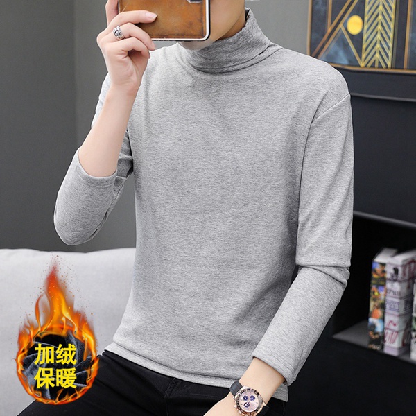 加绒上衣男士冬季保暖纯色体恤高领打底衫