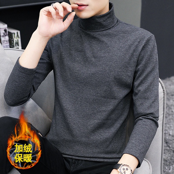 加绒上衣男士冬季保暖纯色体恤高领打底衫