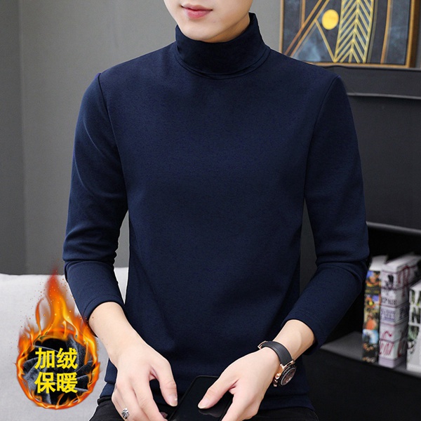 加绒上衣男士冬季保暖纯色体恤高领打底衫