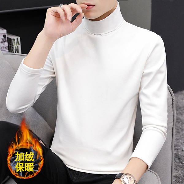 加绒上衣男士冬季保暖纯色体恤高领打底衫