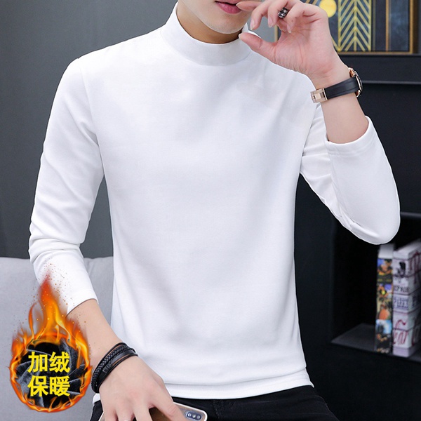 韩版男士打底衫中领秋冬加绒保暖上衣