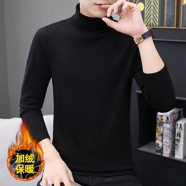加绒上衣男士冬季保暖纯色体恤高领打底衫