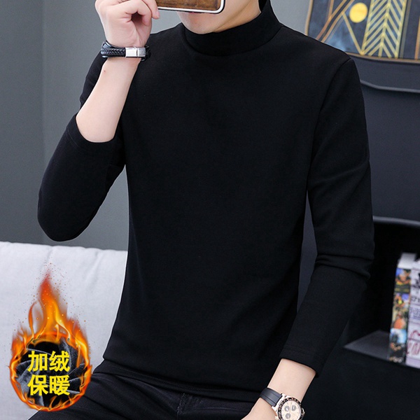 韩版男士打底衫中领秋冬加绒保暖上衣