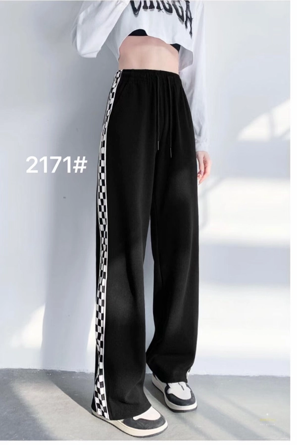 新氧棉面料拼接边条休闲时尚修身百搭阔腿裤