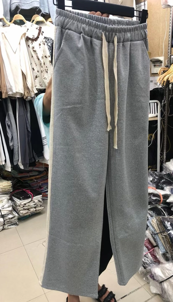 春季新氧棉中厚料拼接蕾丝花边休闲修身显瘦百搭阔腿裤