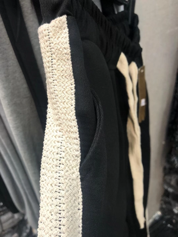 春季新氧棉中厚料拼接蕾丝花边休闲修身显瘦百搭阔腿裤