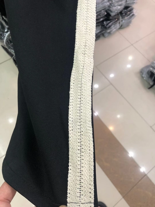 春季新氧棉中厚料拼接蕾丝花边休闲修身显瘦百搭阔腿裤