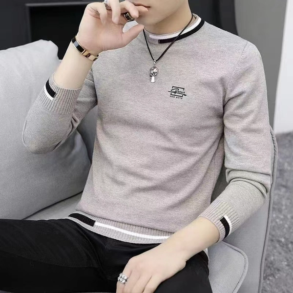 新款宽松圆领毛衣针织衫秋冬潮牌套头线衣