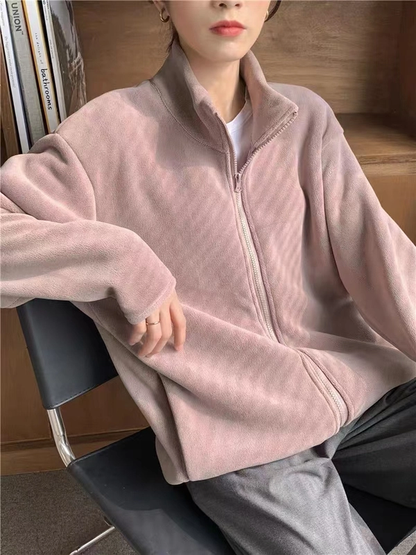 保暖抓绒上衣户外运动宽松秋冬摇粒绒拉链外套
