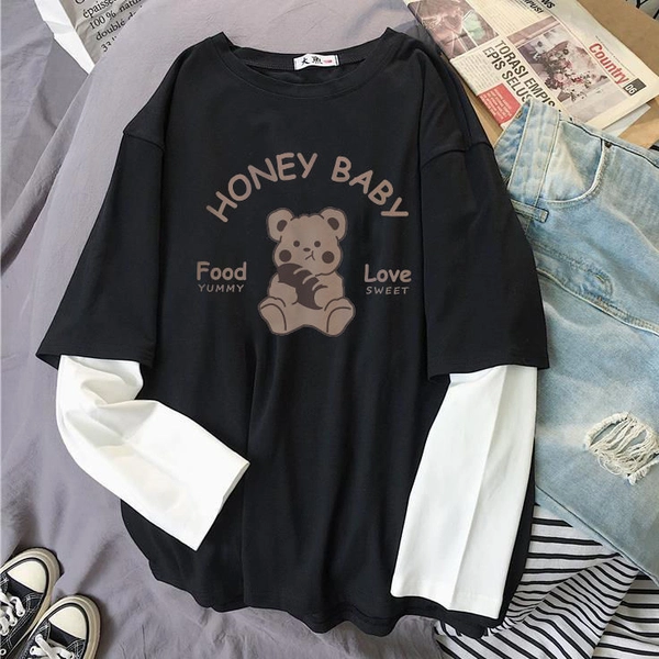 秋季新款男女风款BF印花假两件卫衣韩版宽松上衣外贸地摊货源